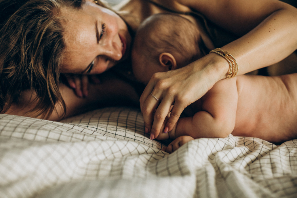 A soft, emotional family moment captured in a cozy home