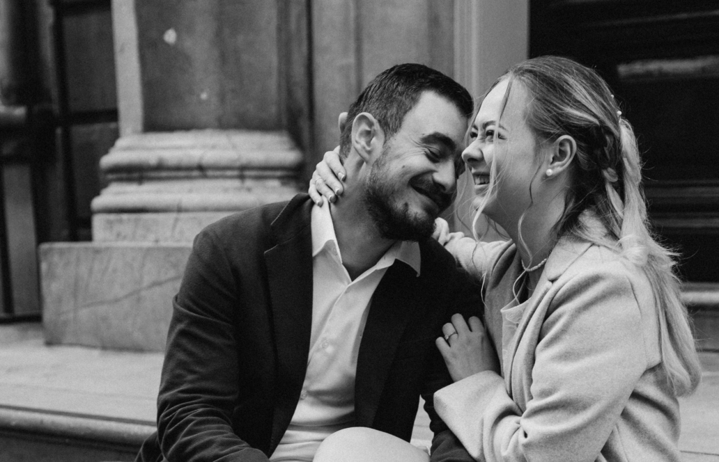 couple celebrating their wedding laughing together best wedding photographer amsterdam